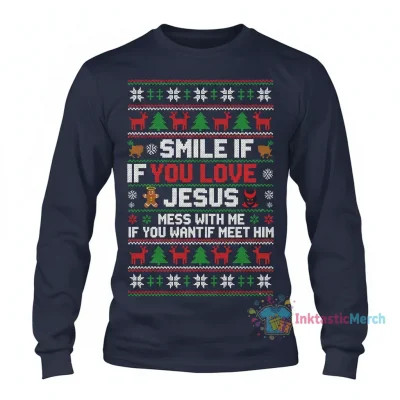 Jesus & Christmas Ugly Sweater T-Shirt - Smile or Meet Him!