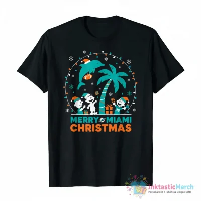 Snoopy and friends merry miamI dolphins Christmas Ornament - High Quality Printed T-Shirt