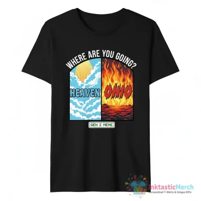 "Where Are You Going? Heaven Or Ohio? Funny Gen Z Meme Billboard Car Bumper Sticker Decal" Essential T-Shirt for Sale by Ssimo30 - High Quality Printed T-Shirt