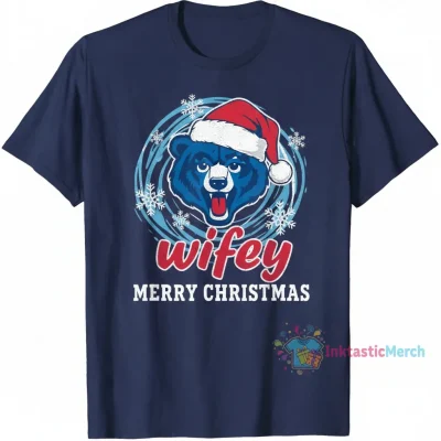 Wifey Chicago Cubs Santa Hat Merry Christmas T-Shirt