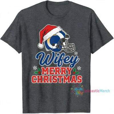 Wifey Los Angeles Rams Santa Hat Merry Christmas Shirt