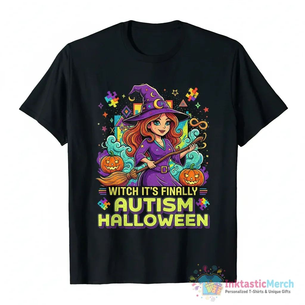 Witch It’s finally autism Halloween shirt 1 Witch It’s finally autism Halloween shirt - High Quality Printed T-Shirt