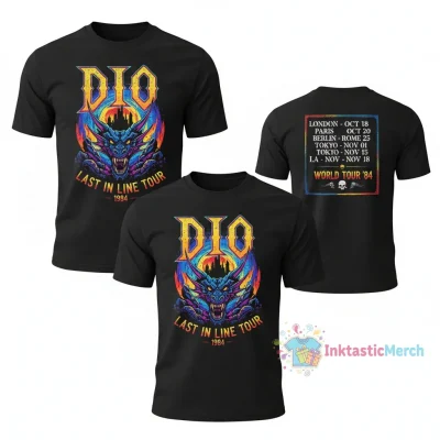 2 Sides | Vintage Dio Last In Line Tour T-Shirt, Dio Band T-Shirt Men's Heavyweight T-shirt