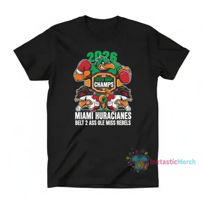 2026 Fiesta Bowl Champs Miami Hurricanes x Ole Miss Rebels Mascot Tee