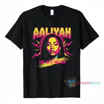 Aaliyah Vintage Heavyweight T-Shirt - Iconic Pink & Yellow Design (Men's S - Black)