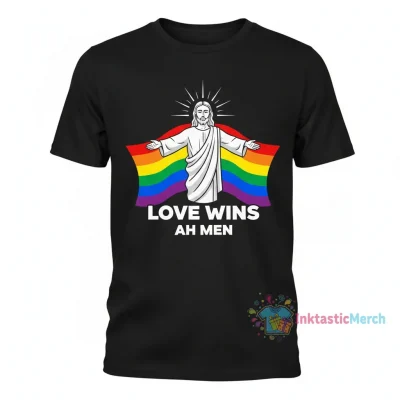Ah men LGBT Gay Pride Jesus Rainbow Christian Shirt