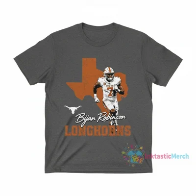 Bijan Robinson Texas Longhorns Football State Outline Signature T-Shirt