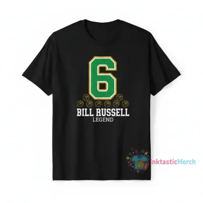 Bill Russell Vintage Basketball T-Shirt - Heavyweight Comfort, Black, Size S