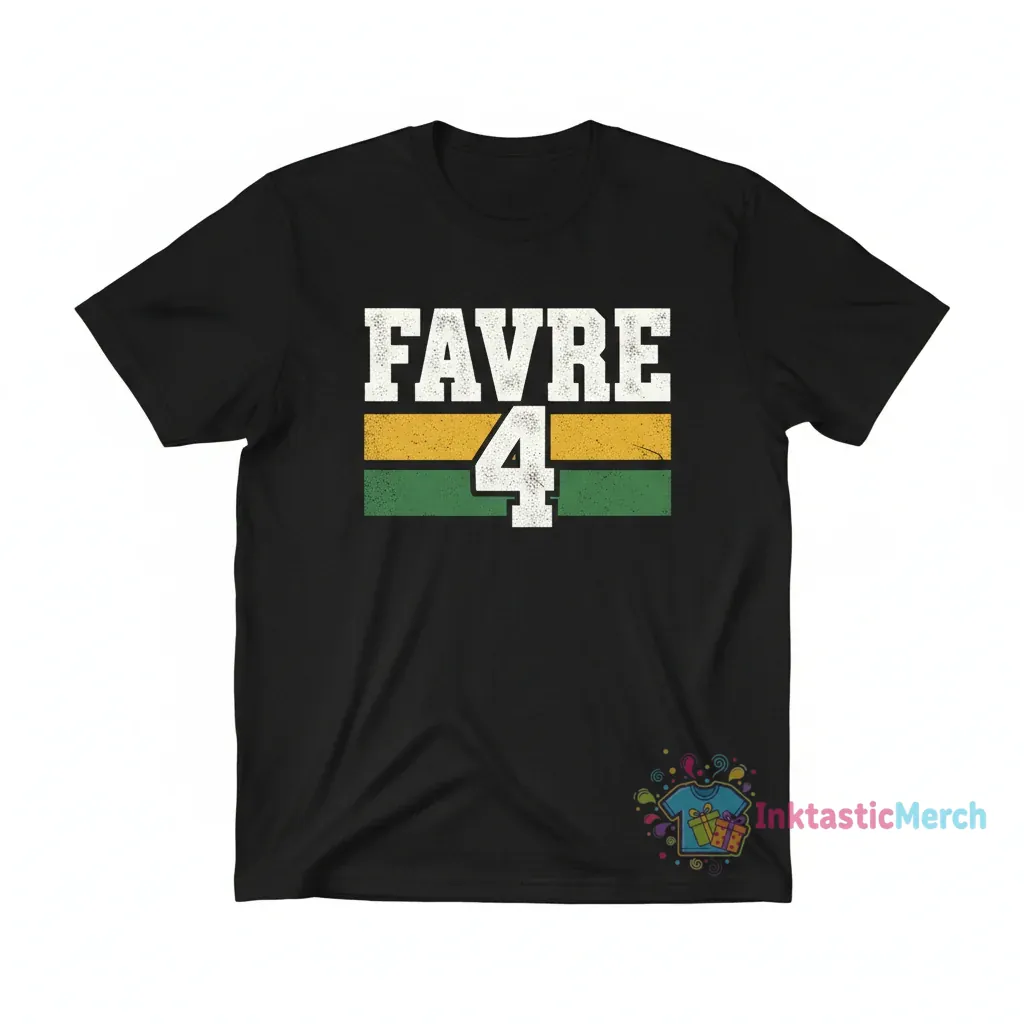 Brett Favre 4 Green Bay Packers Vintage Name & Number Tee 1 Brett Favre 4 Green Bay Packers Vintage Name & Number Tee