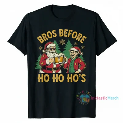 Bros Before Ho Ho Ho’s: Santa & Elf Beer Crew Tee