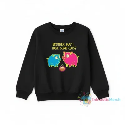 Brother May I Have Some Oats Pig Meme Crewneck Sweatshirt - Black, Size 4T