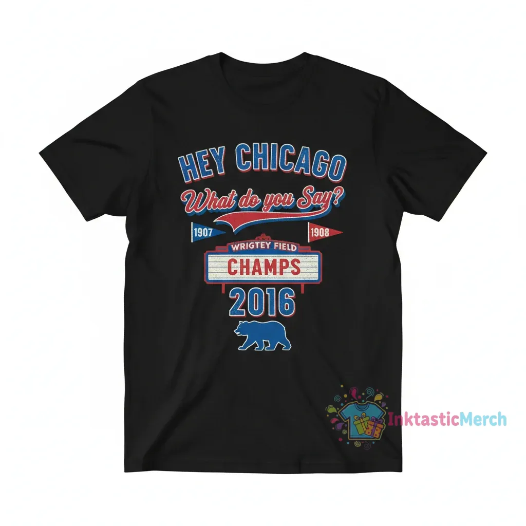 Chicago Cubs 1907 1908 2016 'Hey Chicago' T-Shirt 1 Chicago Cubs 1907 1908 2016 'Hey Chicago' T-Shirt