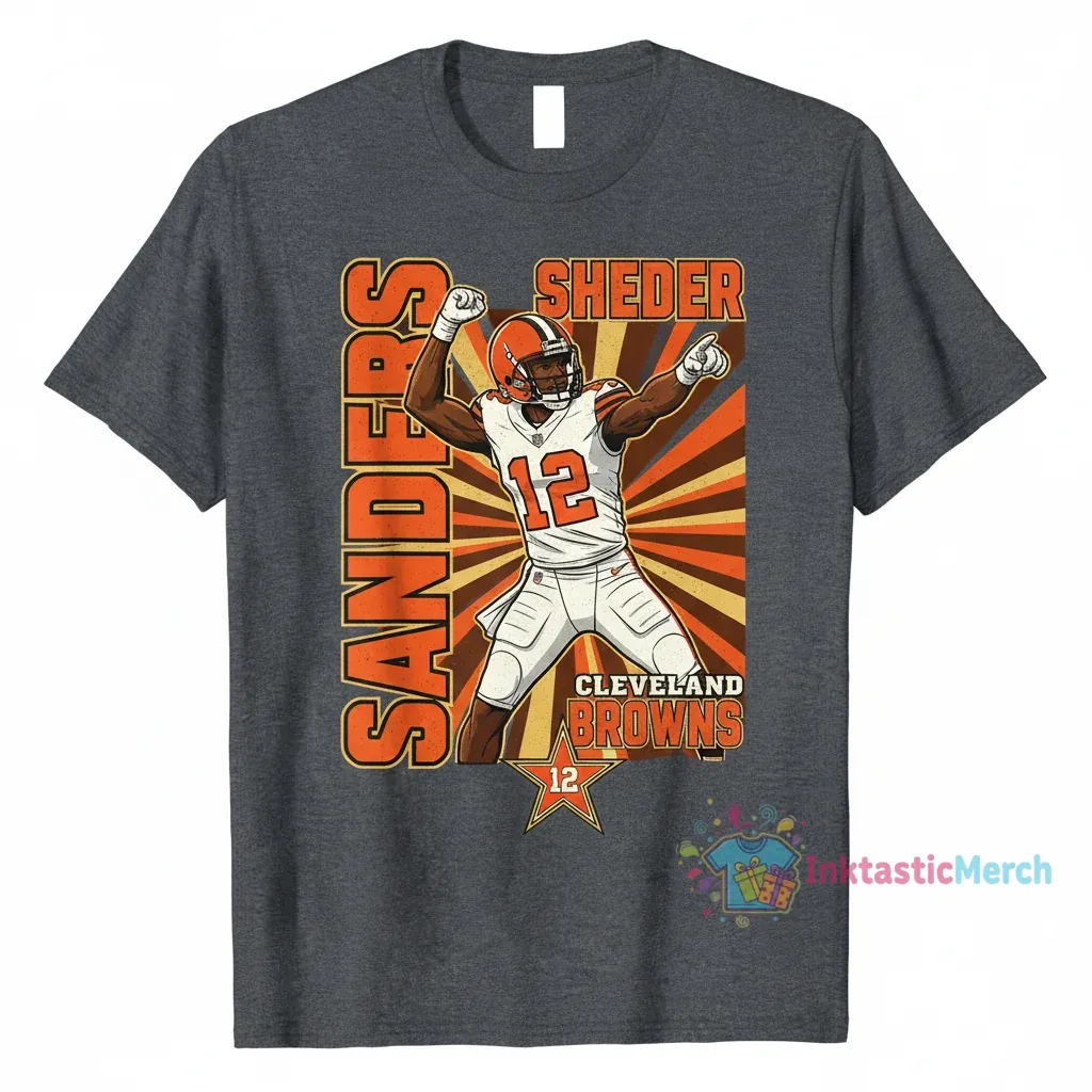 Cleveland Browns Rookie QB Shedeur Sanders Star Pose T-Shirt 1 Cleveland Browns Rookie QB Shedeur Sanders Star Pose T-Shirt