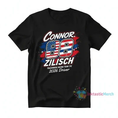 Connor Zilisch #88 Trackhouse Racing 2026 Driver Flag Signature T-Shirt