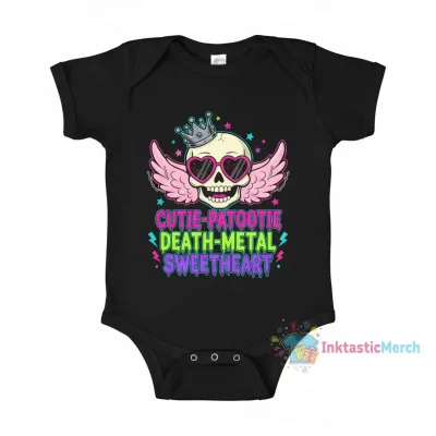 Cutie-Patootie-Death-Metal-Sweetheart---White-T-Shirt Onesies Kids's Short Sleeve Onesie 12M Black