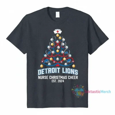Detroit Lions Stethoscope Nurse Christmas Tree Tee
