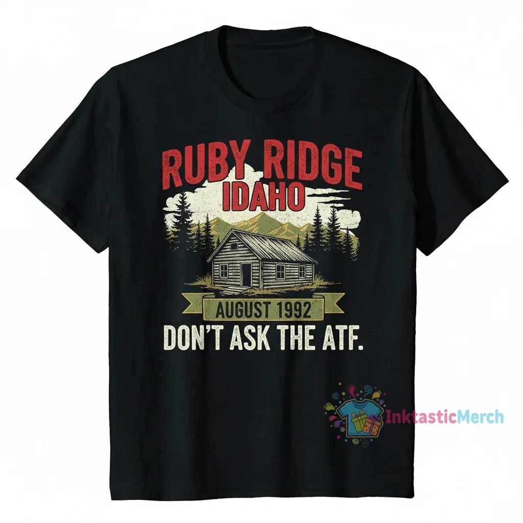 Don't Ask the ATF Ruby Ridge Idaho T-Shirt - Men's Heavyweight Black 1 Don't Ask the ATF Ruby Ridge Idaho T-Shirt - Men's Heavyweight Black