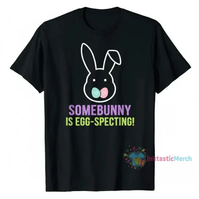 Easter Pregnancy Announcement Shirt - Somebunny is Eggspecting - Men's Heavyweight T-Shirt - Black - Size S