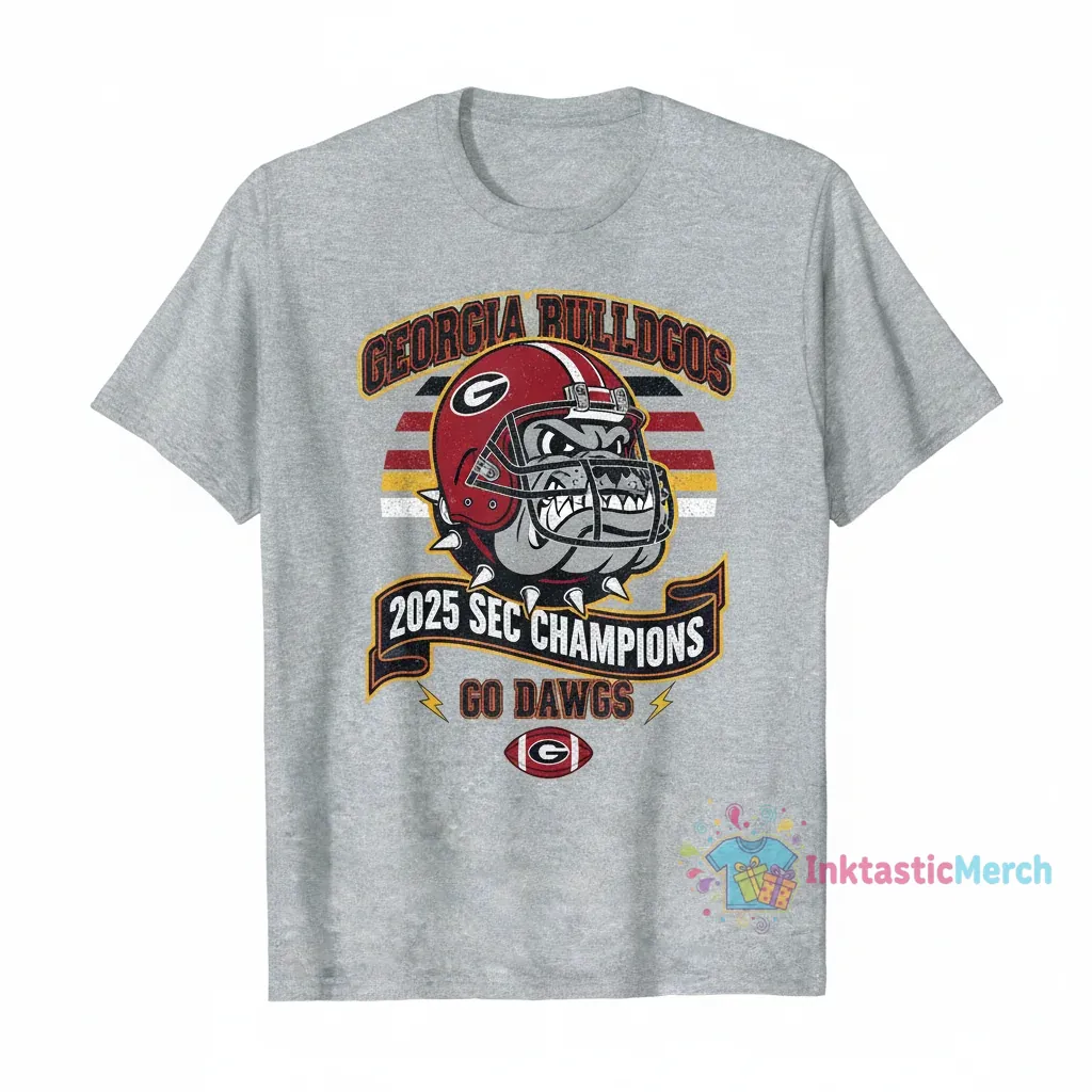Georgia Bulldogs 2025 SEC Football Champions Go Dawgs Mascot T-Shirt 1 Georgia Bulldogs 2025 SEC Football Champions Go Dawgs Mascot T-Shirt