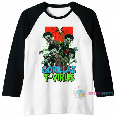 Gorillaz T-Virus Baseball Tee | Men's S White/Black