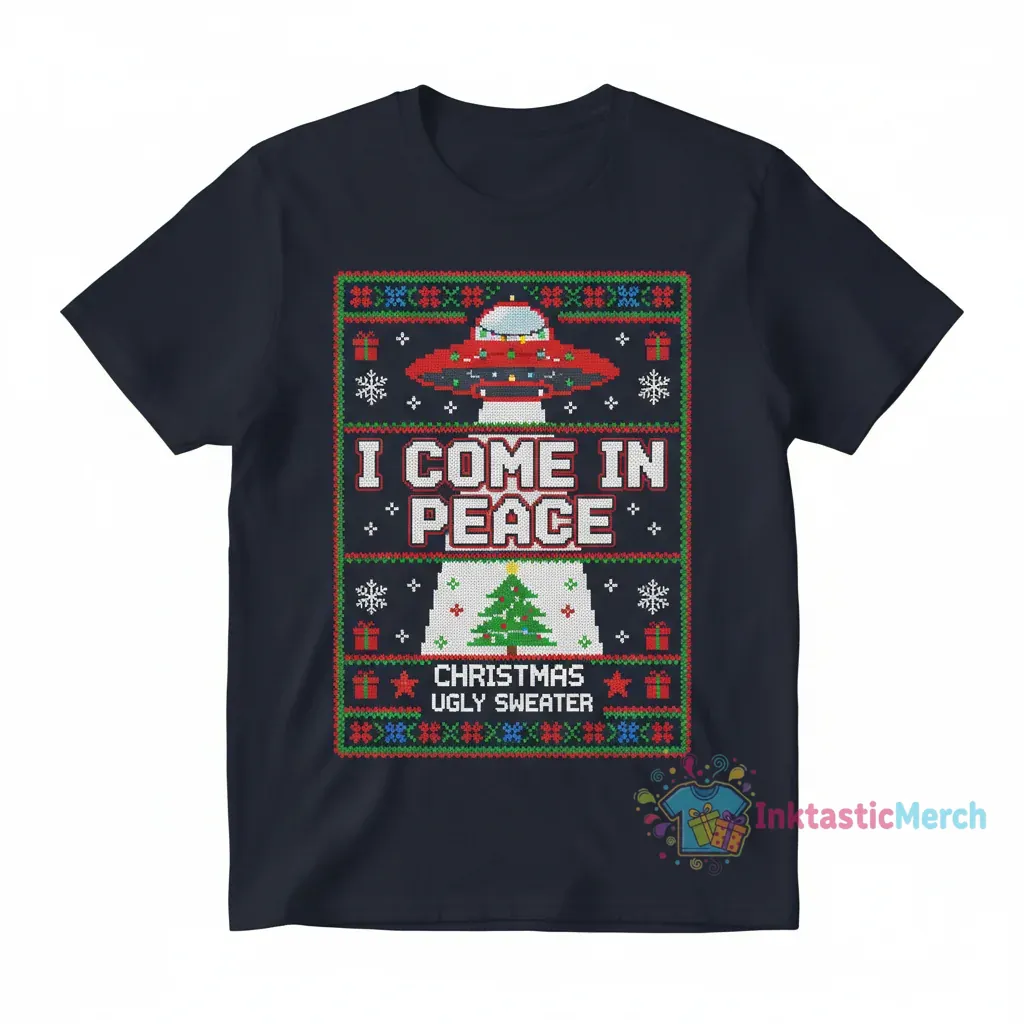 I Come in Peace Christmas Ugly Sweater - Funny Alien Holiday T-Shirt 1 I Come in Peace Christmas Ugly Sweater - Funny Alien Holiday T-Shirt