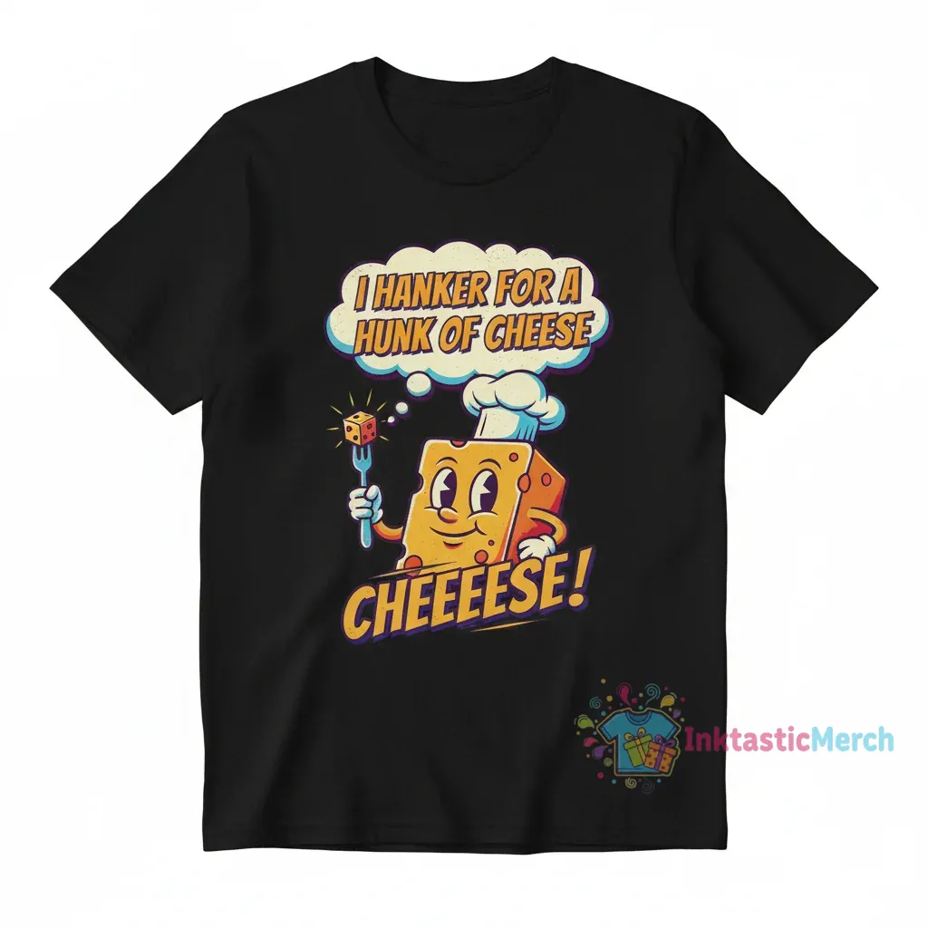 I Hanker For A Hunk Of Cheese Cartoon T-Shirt - Humorous Foodie Apparel 1 I Hanker For A Hunk Of Cheese Cartoon T-Shirt - Humorous Foodie Apparel