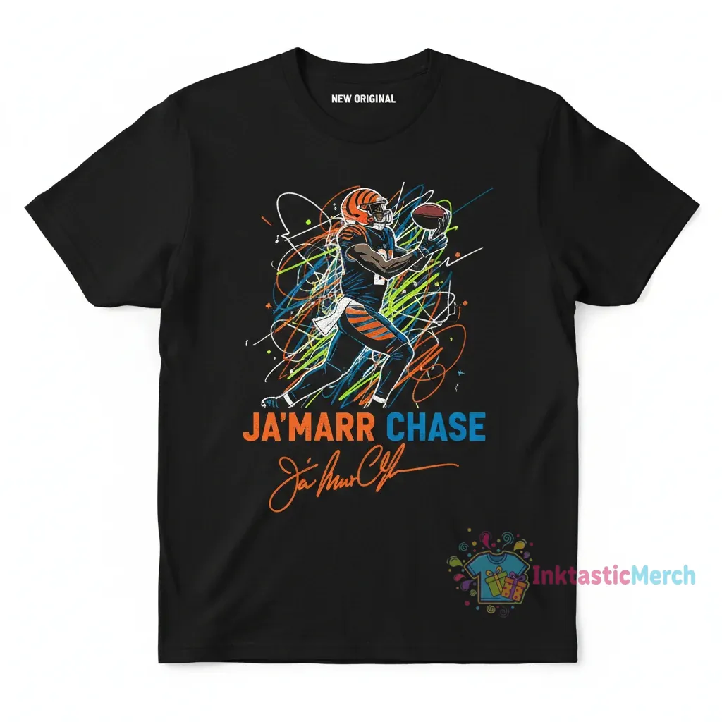 Ja'Marr Chase Cincinnati Bengals Scribble Signature T-Shirt 1 Ja'Marr Chase Cincinnati Bengals Scribble Signature T-Shirt