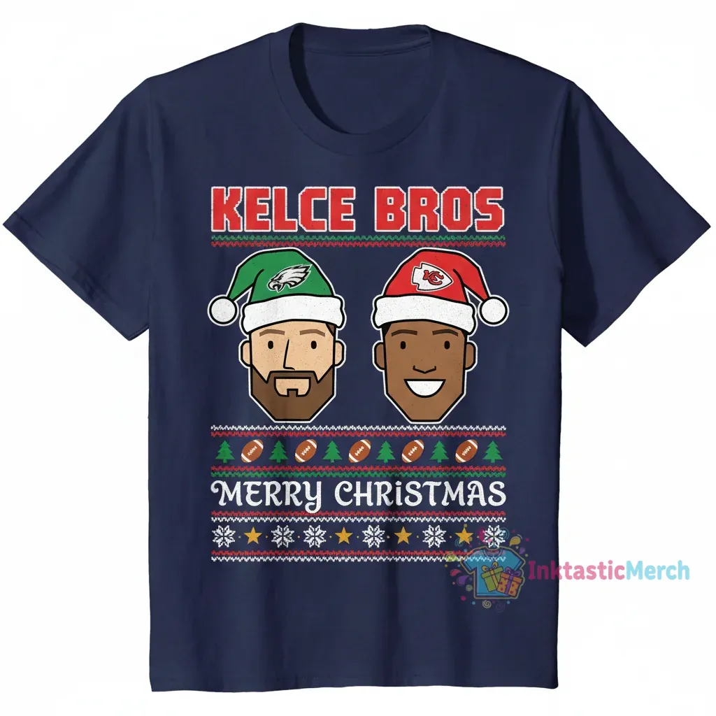 Jason Kelce & Travis Kelce "Bros Merry Christmas" Ugly Sweater 1 Jason Kelce & Travis Kelce "Bros Merry Christmas" Ugly Sweater