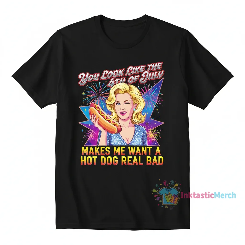 Jennifer Coolidge "4th of July" Hot Dog Vibe Shirt 1 Jennifer Coolidge "4th of July" Hot Dog Vibe Shirt