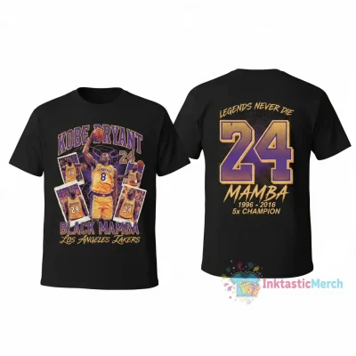 Kobe Bryant Black Mamba 24 Los Angeles Lakers 90s Bootleg 2-Sided T-Shirt