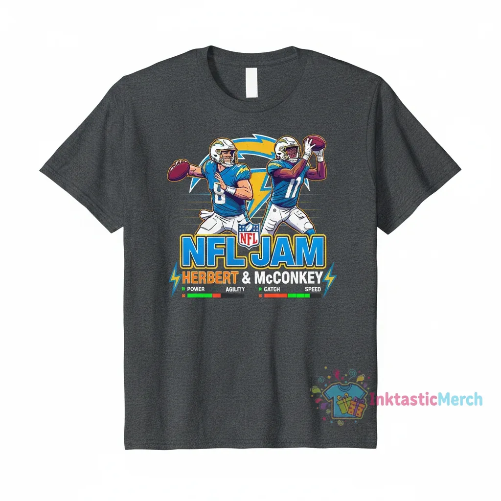 Ladd McConkey Justin Herbert LA Chargers NFL Jam Tee 1 Ladd McConkey Justin Herbert LA Chargers NFL Jam Tee