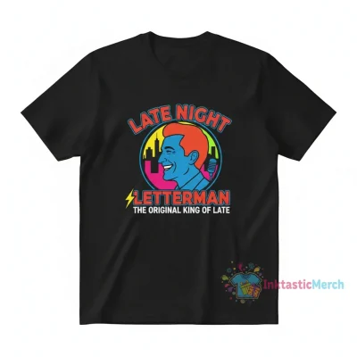 David Letterman "Late Night" Logo Men's Heavyweight T-Shirt - Black, Size S