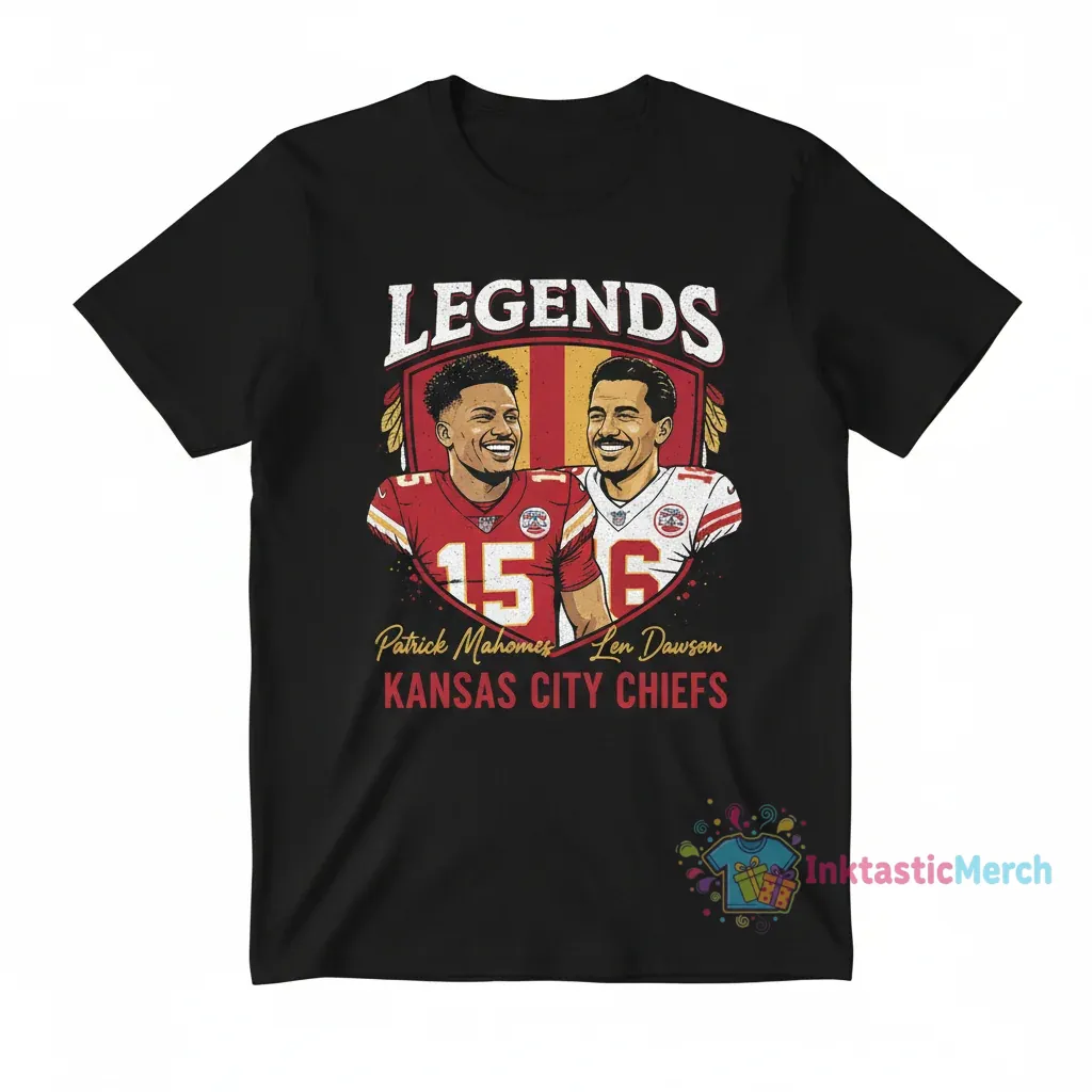 Patrick Mahomes & Len Dawson Chiefs Legends Autograph T-Shirt 1 Patrick Mahomes & Len Dawson Chiefs Legends Autograph T-Shirt
