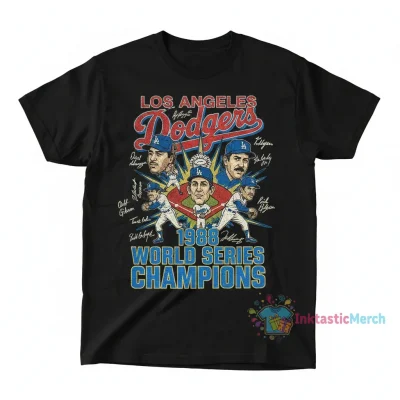 Los Angeles Dodgers 1988 World Series Champions Caricature Signature T-Shirt
