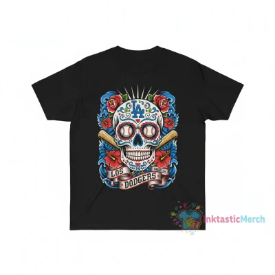 Dodgers Candy Skull Silk Tattoo Tee