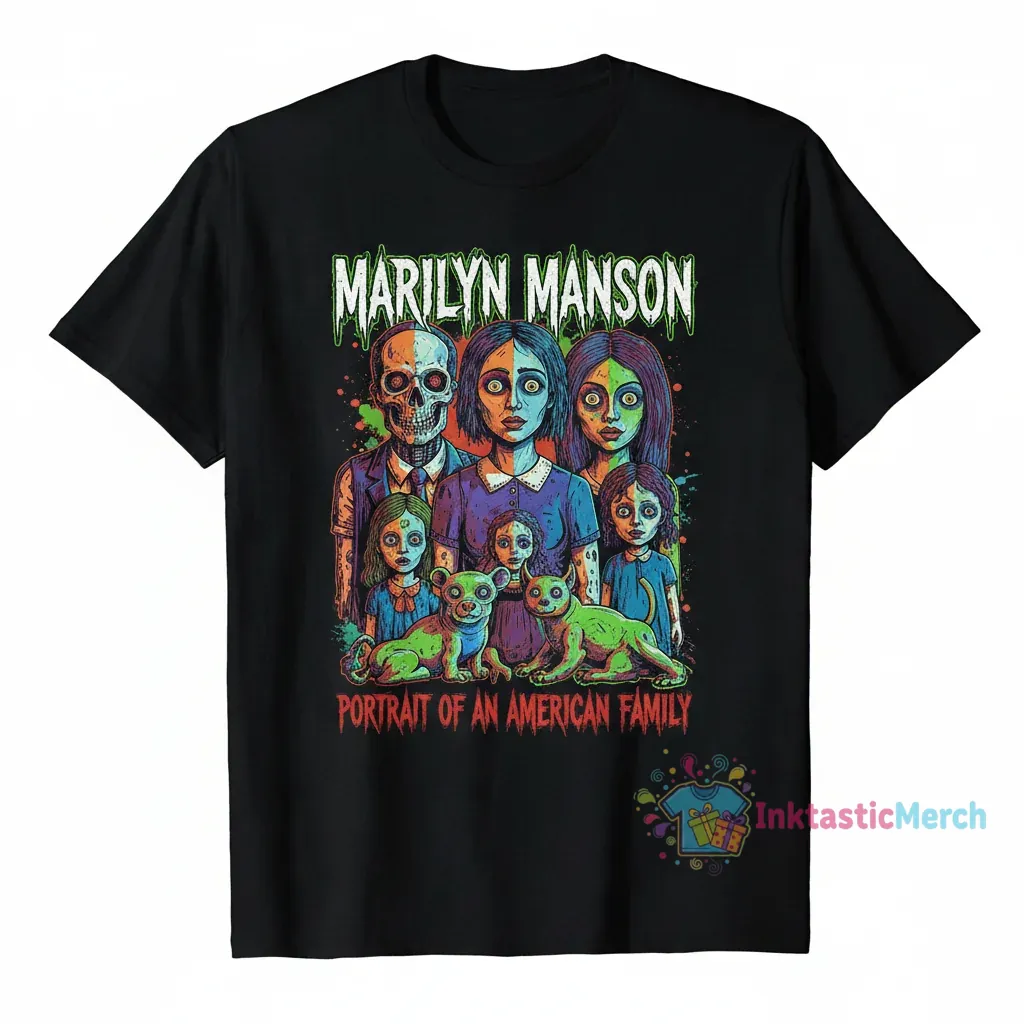 Marilyn Manson Portrait of An American Family Men's Heavyweight T-Shirt - Black, Size S 1 Marilyn Manson Portrait of An American Family Men's Heavyweight T-Shirt - Black, Size S