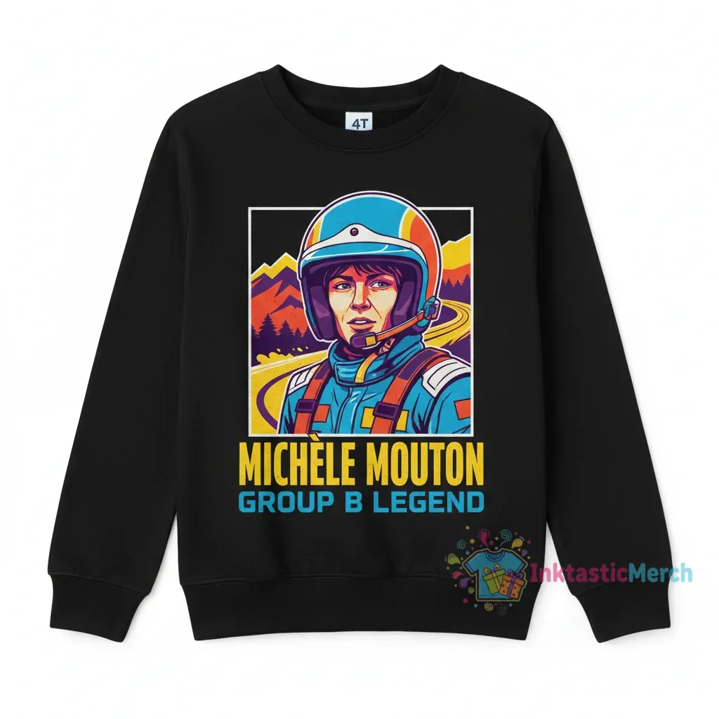 Michele Mouton Rally Driver Kids Crewneck Sweatshirt - 4T Black 1 Michele Mouton Rally Driver Kids Crewneck Sweatshirt - 4T Black