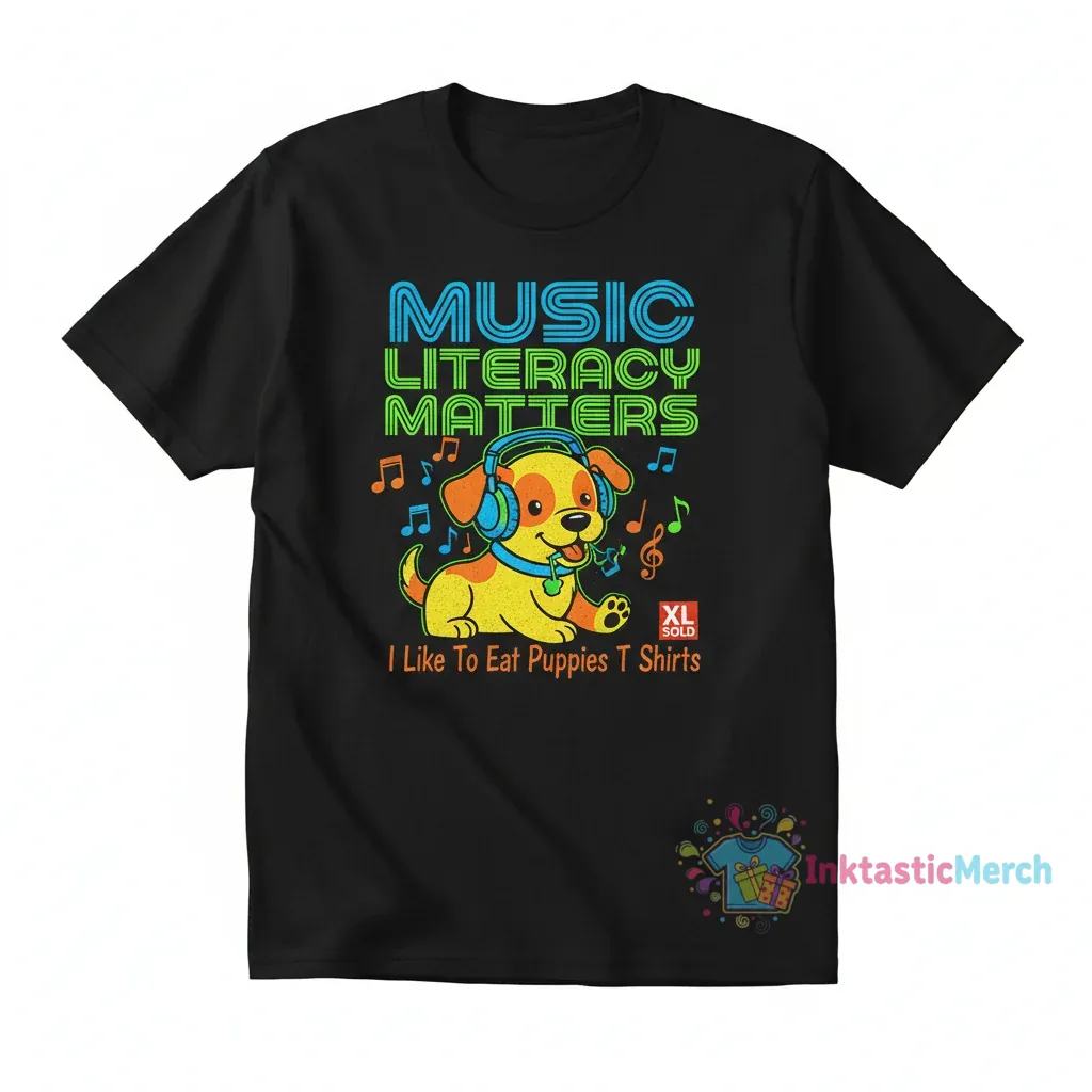 Music Literacy Matters I Like To Eat Puppies T Shirts Youth's Heavyweight T-shirt XL Black 1 Music Literacy Matters I Like To Eat Puppies T Shirts Youth's Heavyweight T-shirt XL Black