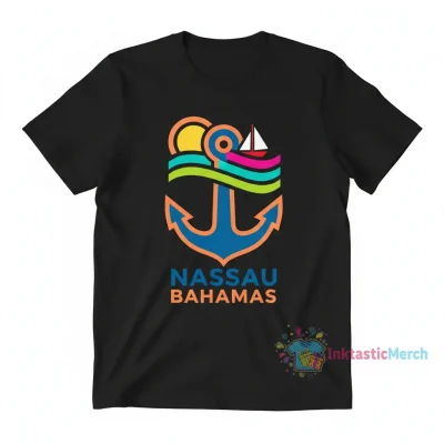 Nassau Bahamas Nautical Anchor Sailing T-Shirt for Men - Heavyweight Cotton, Size S, Black
