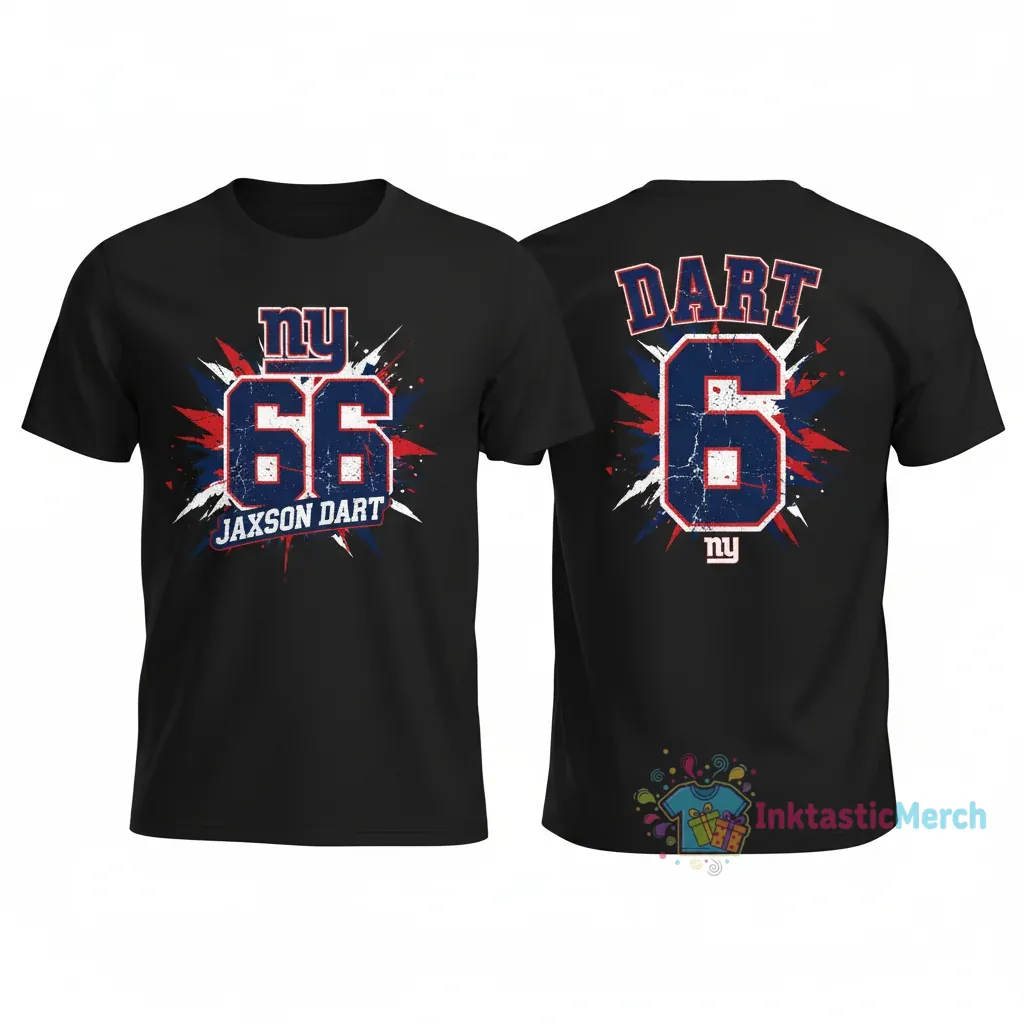 New York Giants Jaxson Dart 6 Name & Number 2-Sided Tee 1 New York Giants Jaxson Dart 6 Name & Number 2-Sided Tee
