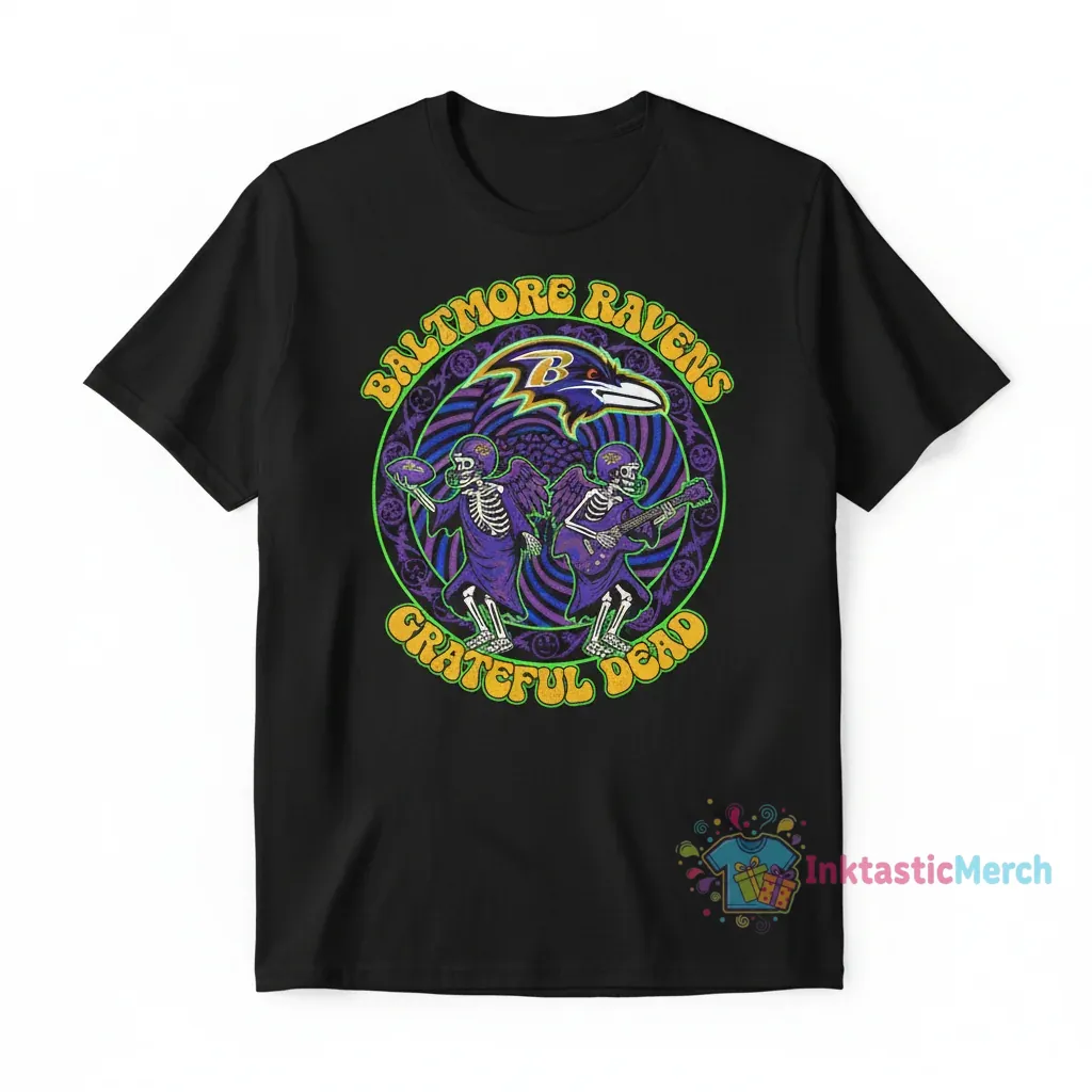 Official Baltimore Ravens NFL x Grateful Dead T-Shirt: Ultimate Comfort & Style 1 Official Baltimore Ravens NFL x Grateful Dead T-Shirt: Ultimate Comfort & Style