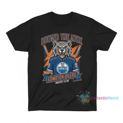 Official Edmonton Oilers Hunter the Lynx Mascot Highlight T-Shirt