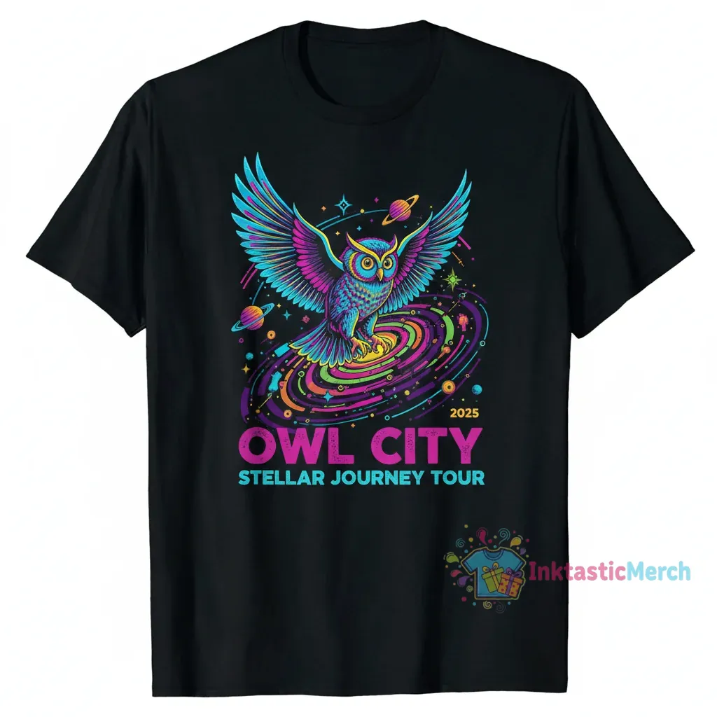 Owl City Tour Poster Men's Heavyweight T-Shirt - Black (Size S) 1 Owl City Tour Poster Men's Heavyweight T-Shirt - Black (Size S)