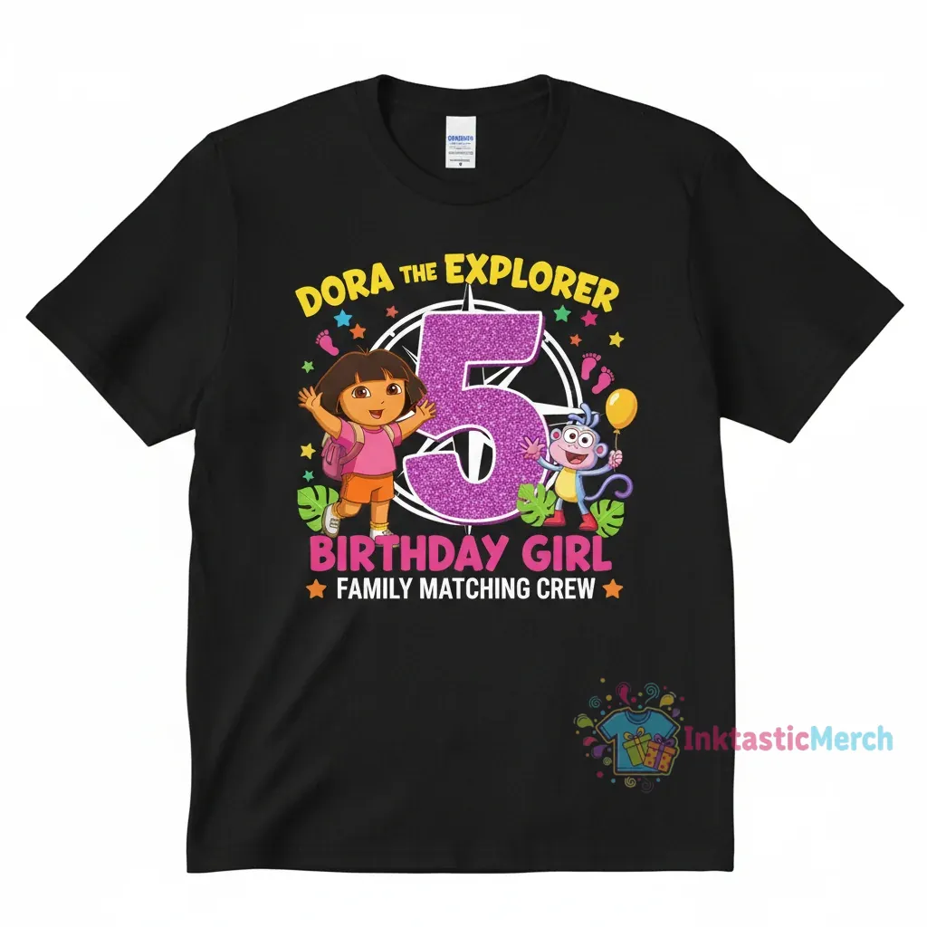 Dora The Explorer Birthday Kid T-Shirt | Family Matching | Men's Classic Black 1 Dora The Explorer Birthday Kid T-Shirt | Family Matching | Men's Classic Black