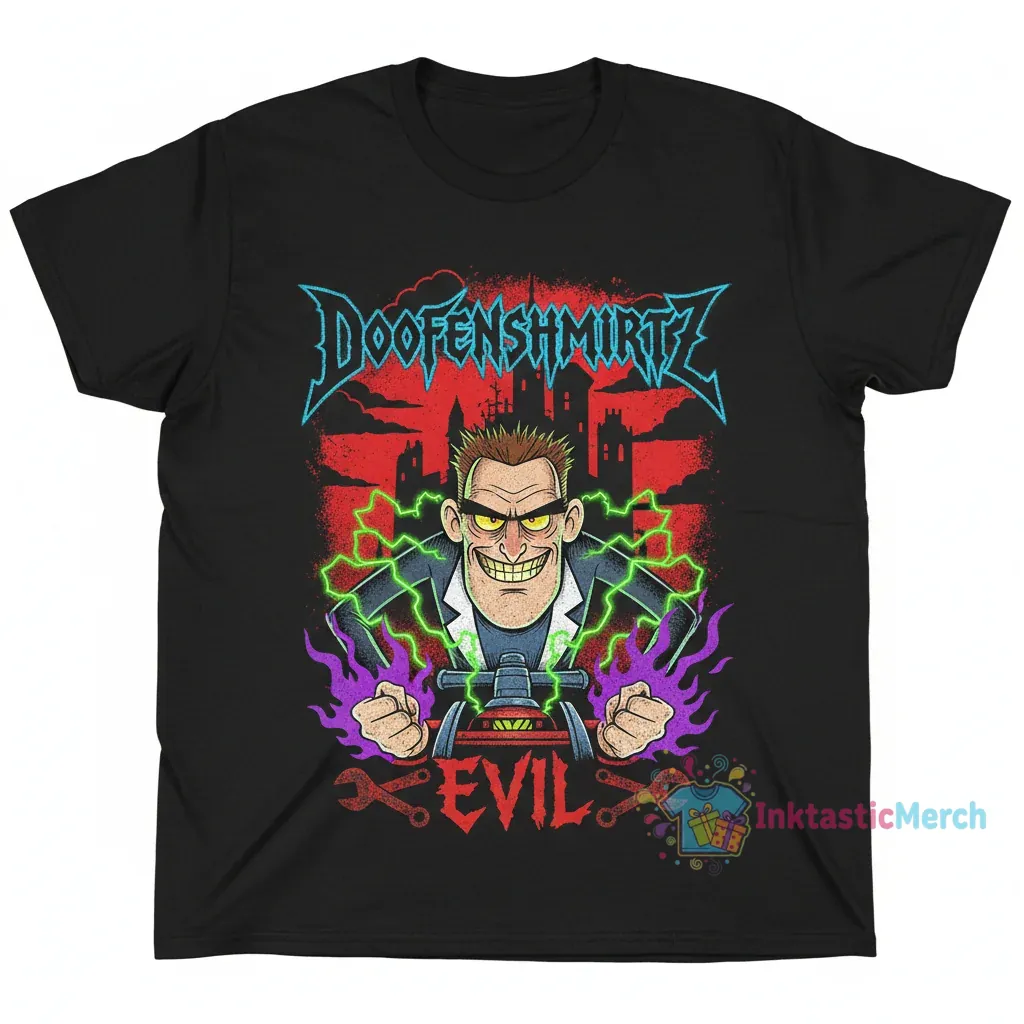 Phineas and Ferb Doofenshmirtz Metal T-Shirt - "Evil Incorperated" Design 1 Phineas and Ferb Doofenshmirtz Metal T-Shirt - "Evil Incorperated" Design