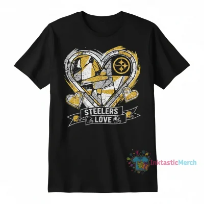 Pittsburgh Steelers Bling Heart T-Shirt - Officially Licensed NFL Apparel
