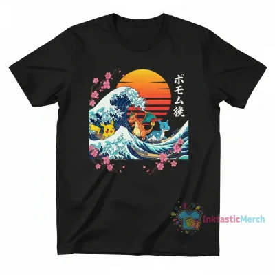 Pokemon Japanese Waves Graphic Tee: Durable & Vibrant Style