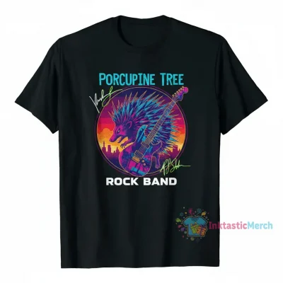 Porcupine Tree Rock Band Guitar Signature Men's Heavyweight T-Shirt - Black, Size S