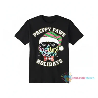 Preppy Christmas Shirt, Leopard Print Smiley Face Shirt Men's Heavyweight T-shirt