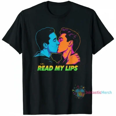 Read My Lips Gay Men Kissing Heavyweight T-Shirt - Black, Size S